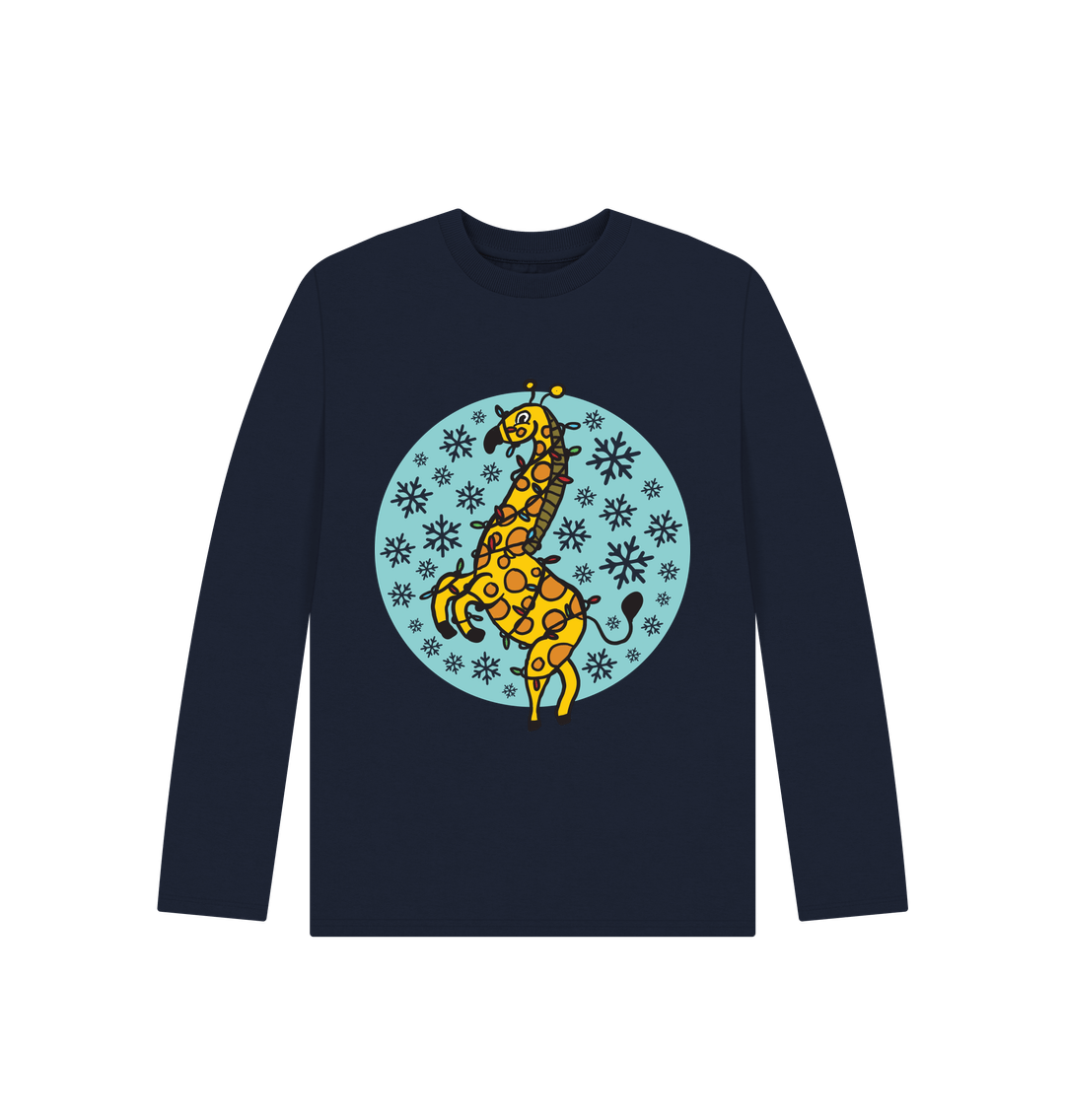 Navy Blue Kids' Christmas Giraffe Tee - Eco-Friendly