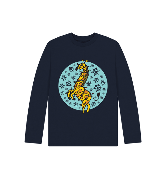 Navy Blue Kids' Christmas Giraffe Tee - Eco-Friendly